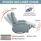 Fauteuil inclinable électrique en cuir pivotant et à bascule, rotation maximale de 270 degrés, mécanisme de mouvement robuste avec USB et Type-C