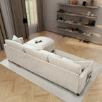 Canapé spacieux 4 places beige 107,87 avec pouf mobile, coussins amovibles et rangement pratique dans les accoudoirs