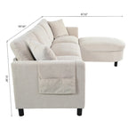 Canapé spacieux 4 places beige 107,87 avec pouf mobile, coussins amovibles et rangement pratique dans les accoudoirs
