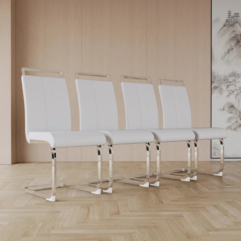 Chaise de salle à manger capitonnée à dossier haut en similicuir avec pieds en métal