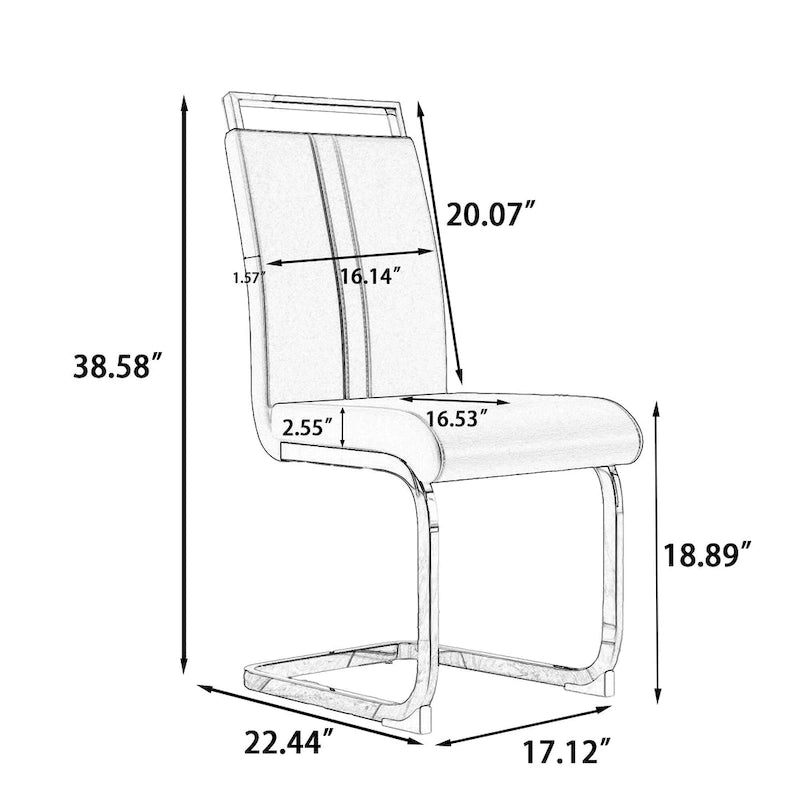 Chaise de salle à manger capitonnée à dossier haut en similicuir avec pieds en métal