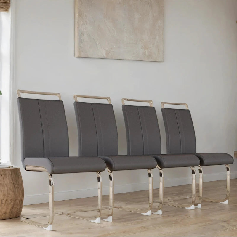 Chaise de salle à manger capitonnée à dossier haut en similicuir avec pieds en métal