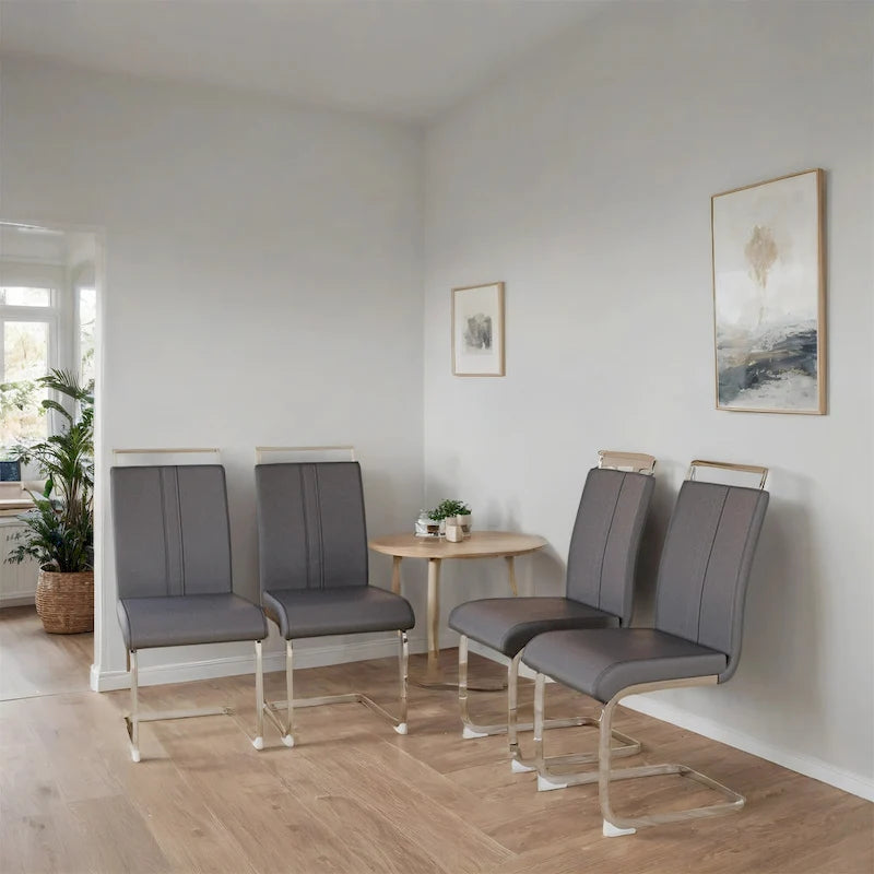Chaise de salle à manger capitonnée à dossier haut en similicuir avec pieds en métal