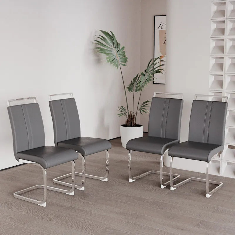 Chaise de salle à manger capitonnée à dossier haut en similicuir avec pieds en métal