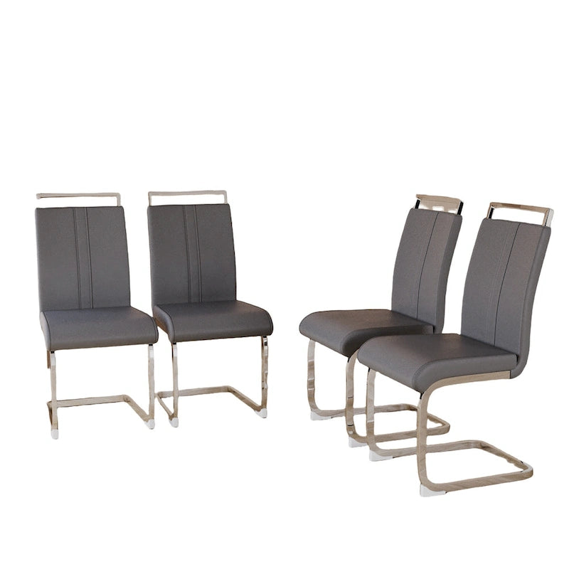 Chaise de salle à manger capitonnée à dossier haut en similicuir avec pieds en métal