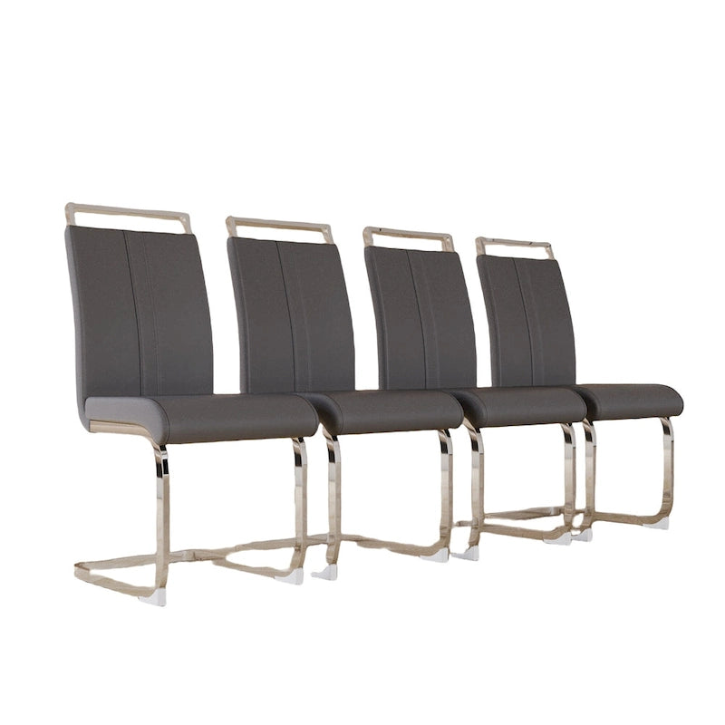 Chaise de salle à manger capitonnée à dossier haut en similicuir avec pieds en métal