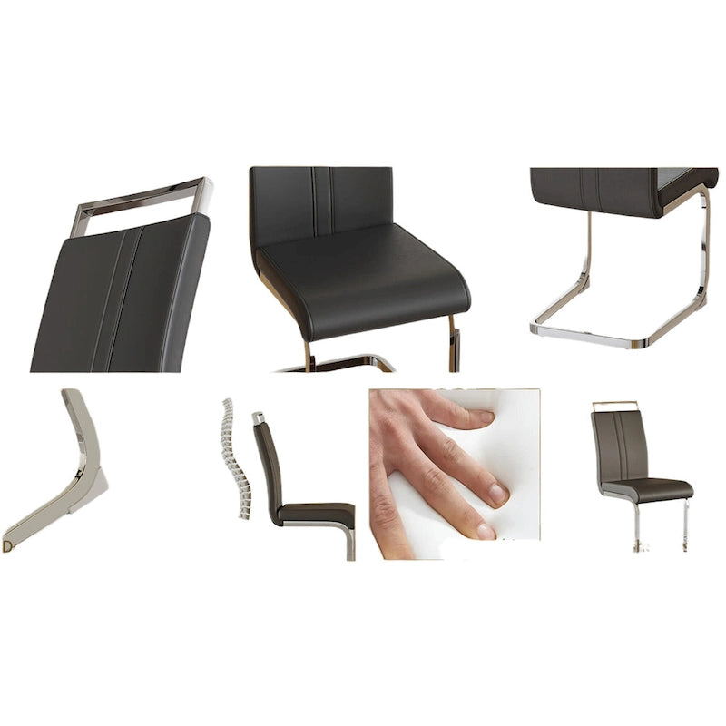 Chaise de salle à manger capitonnée à dossier haut en similicuir avec pieds en métal