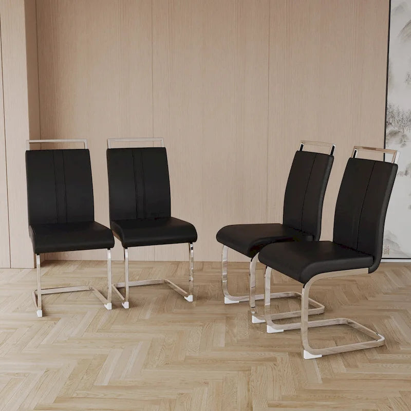 Chaise de salle à manger capitonnée à dossier haut en similicuir avec pieds en métal