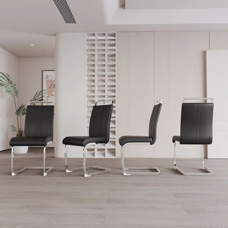 Chaise de salle à manger capitonnée à dossier haut en similicuir avec pieds en métal