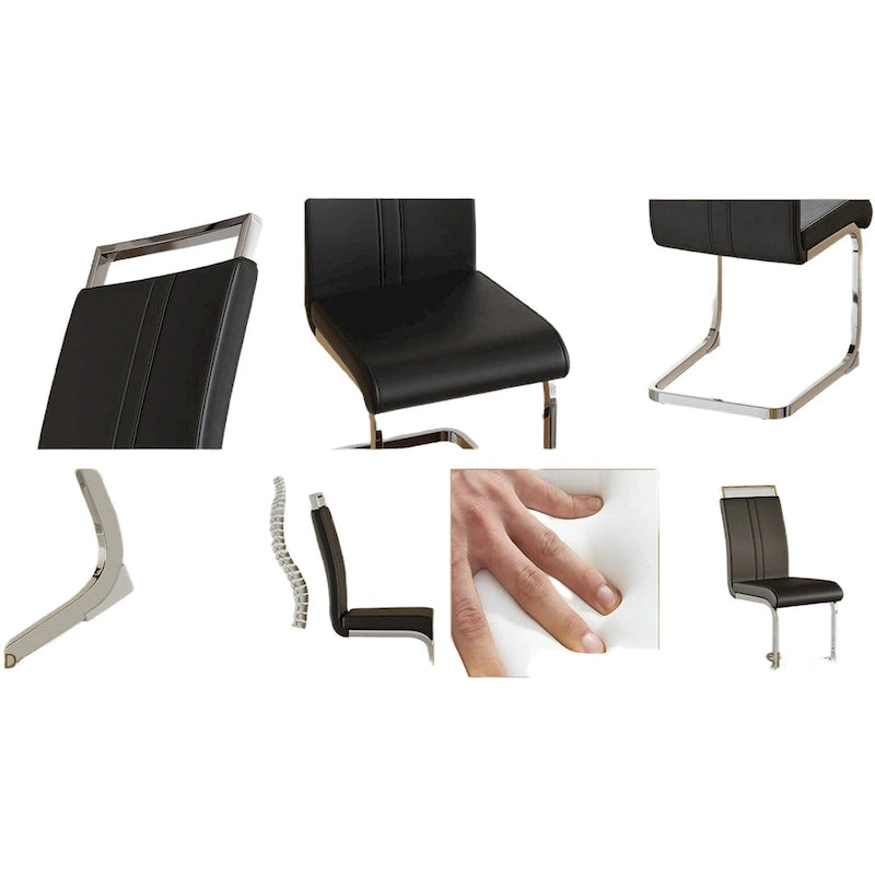 Chaise de salle à manger capitonnée à dossier haut en similicuir avec pieds en métal