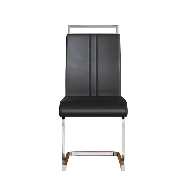 Chaise de salle à manger capitonnée à dossier haut en similicuir avec pieds en métal
