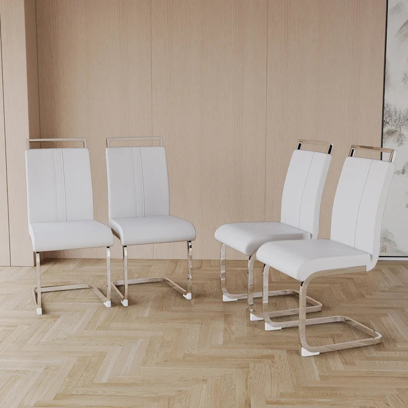 Chaise de salle à manger capitonnée à dossier haut en similicuir avec pieds en métal