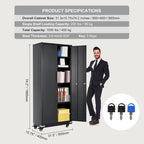 Armoire de rangement métallique verrouillable de 75 pouces avec 4 étagères réglables et 2 portes magnétiques