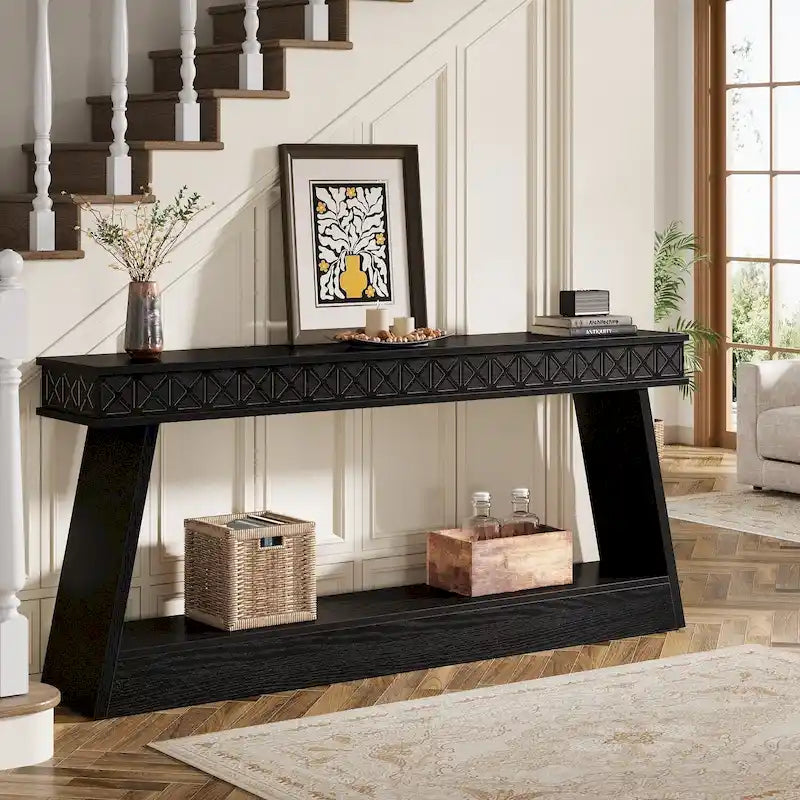 Console de ferme à 2 niveaux pour entrée, salon, couloir, hall d'accueil - 70,87 P x 11,81 L x 31,5 H