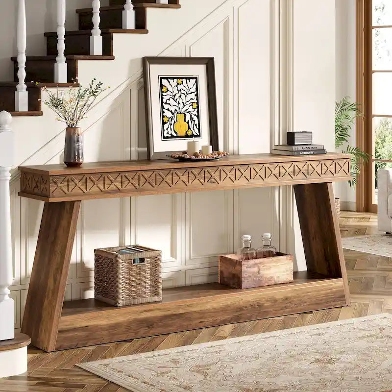 Console de ferme à 2 niveaux pour entrée, salon, couloir, hall d'accueil - 70,87 P x 11,81 L x 31,5 H
