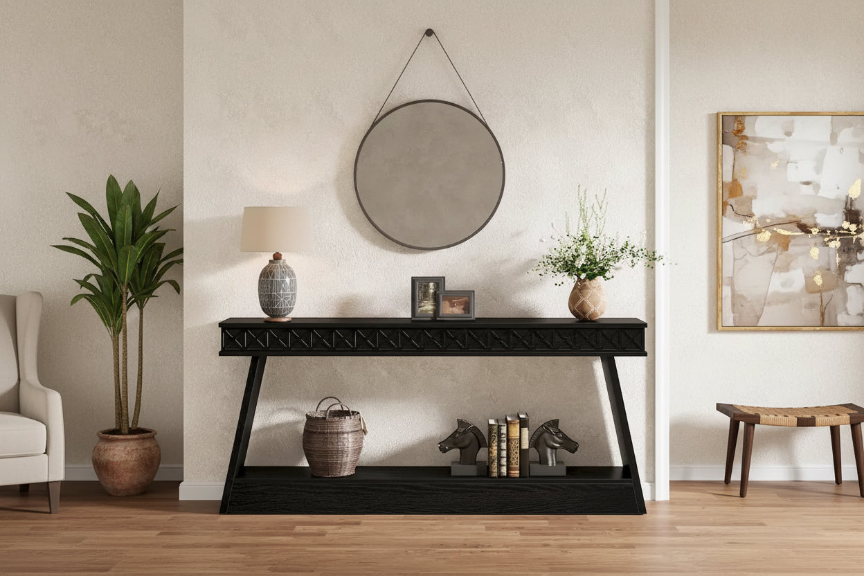 Console de ferme à 2 niveaux pour entrée, salon, couloir, hall d'accueil - 70,87 P x 11,81 L x 31,5 H