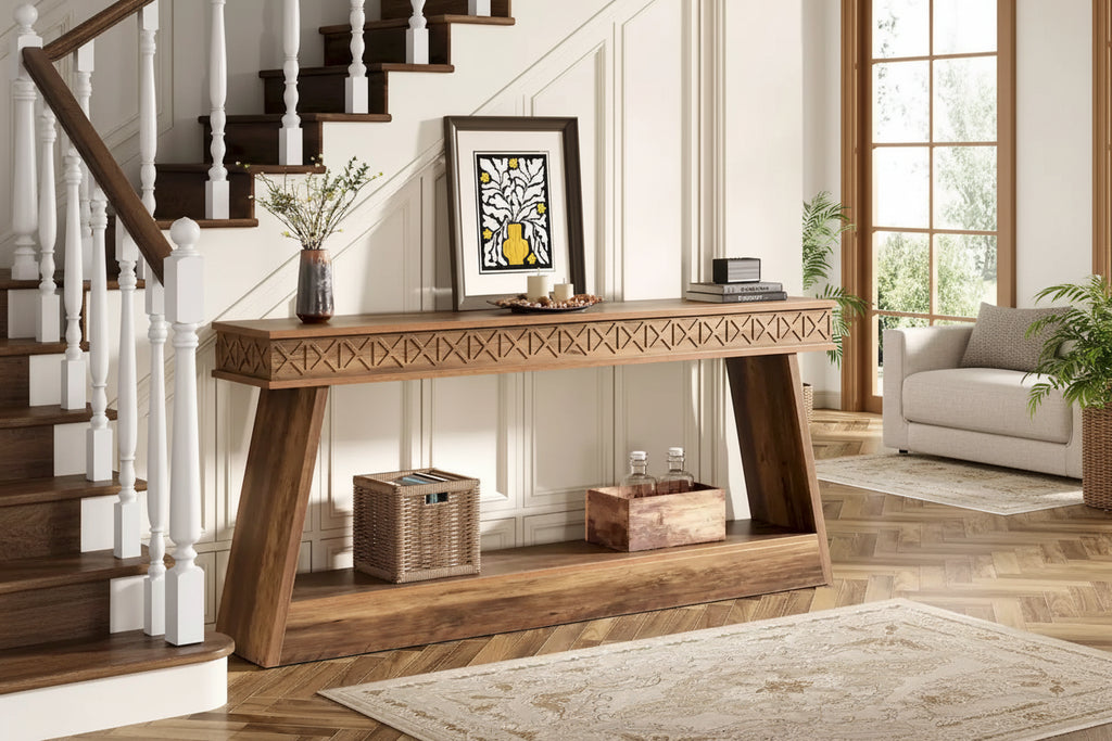Console de ferme à 2 niveaux pour entrée, salon, couloir, hall d'accueil - 70,87 P x 11,81 L x 31,5 H