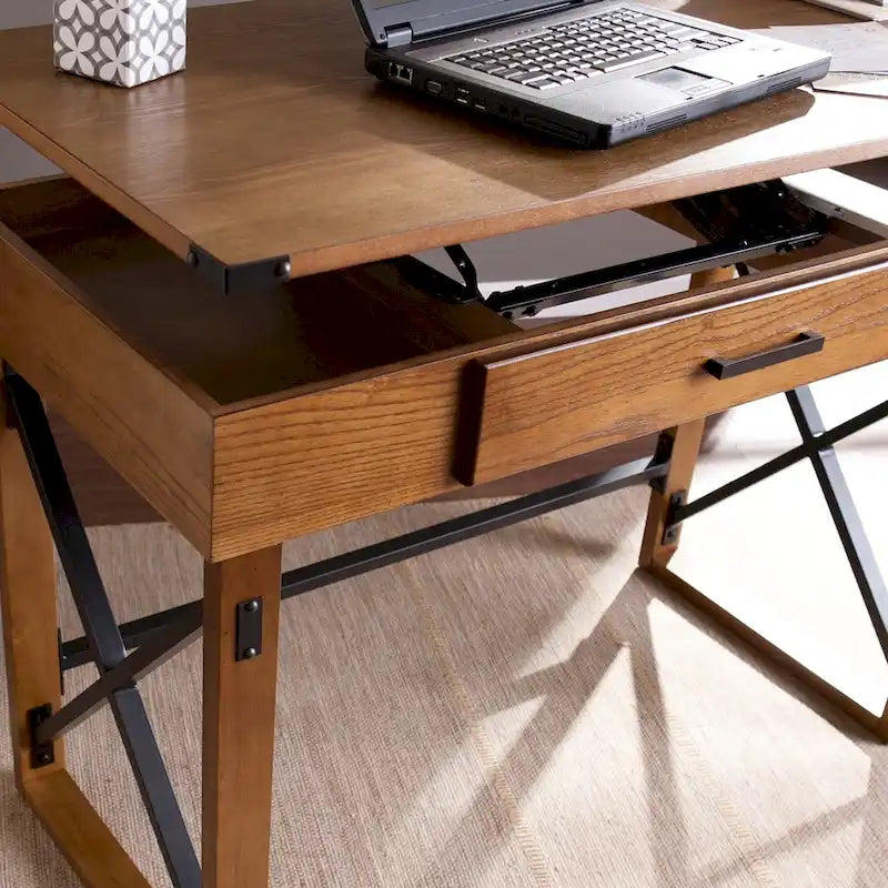 Bureau Carlan en pin vieilli à hauteur réglable