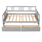 Lit de repos double en bois avec deux tiroirs