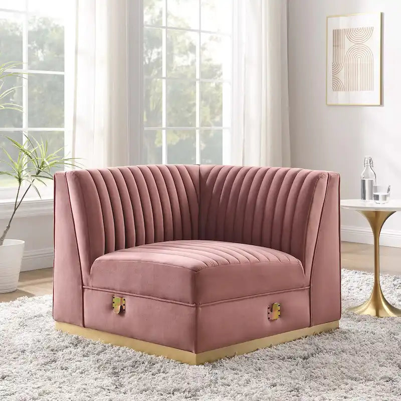 Canapé modulable en velours capitonné Sanguine Channel - Élément d'angle droit