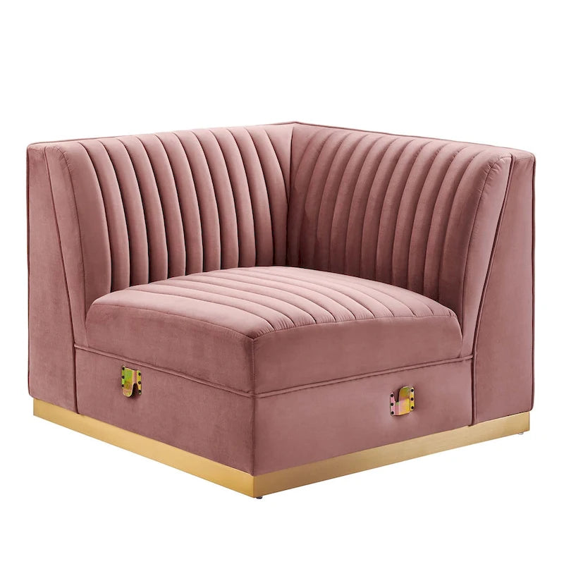 Canapé modulable en velours capitonné Sanguine Channel - Élément d'angle droit