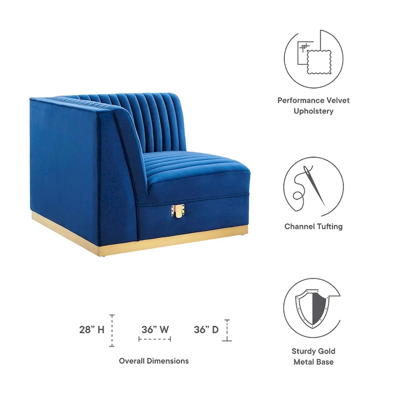 Canapé modulable en velours capitonné Sanguine Channel - Élément d'angle droit