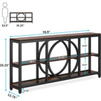 Console de canapé de 70,9 pouces avec 3 étagères de rangement en bois et cadre métallique industriel pour foyer, couloir, salon, derrière le canapé