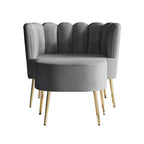 Fauteuil d'appoint luxueux en velours avec tabouret
