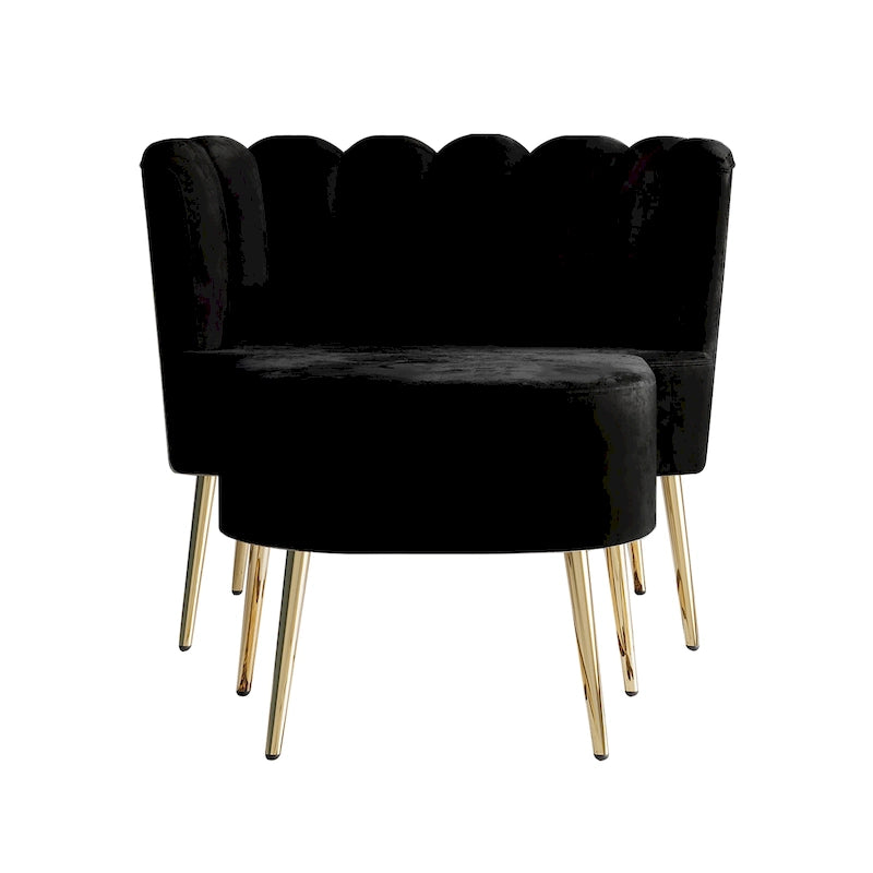 Fauteuil d'appoint luxueux en velours avec tabouret