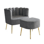 Fauteuil d'appoint luxueux en velours avec tabouret