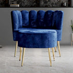 Fauteuil d'appoint luxueux en velours avec tabouret