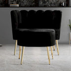 Fauteuil d'appoint luxueux en velours avec tabouret