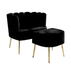 Fauteuil d'appoint luxueux en velours avec tabouret