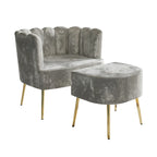 Fauteuil d'appoint luxueux en velours avec tabouret
