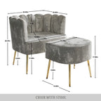 Fauteuil d'appoint luxueux en velours avec tabouret