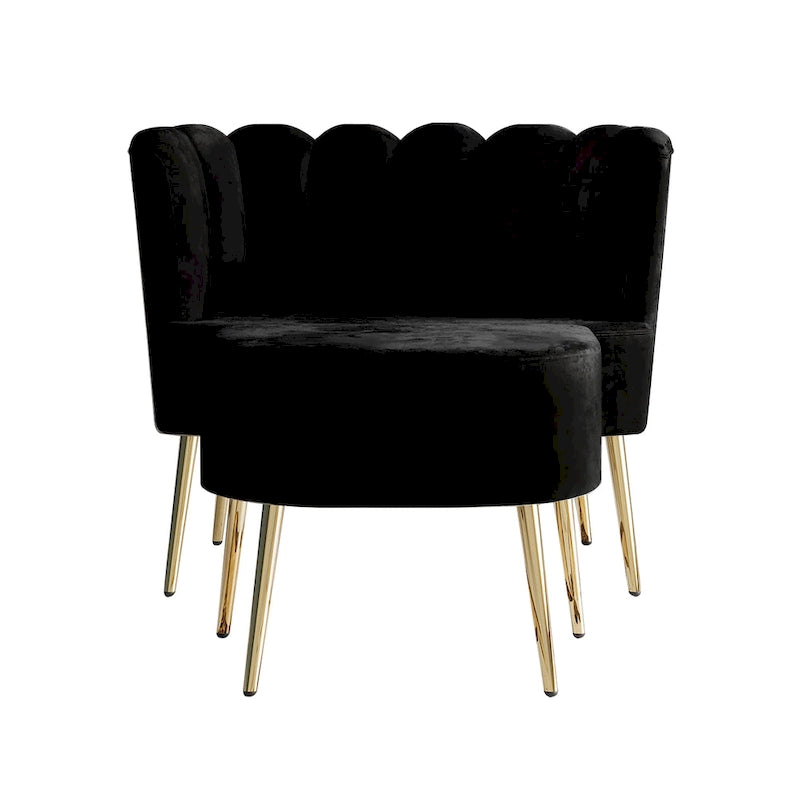 Fauteuil d'appoint luxueux en velours avec tabouret