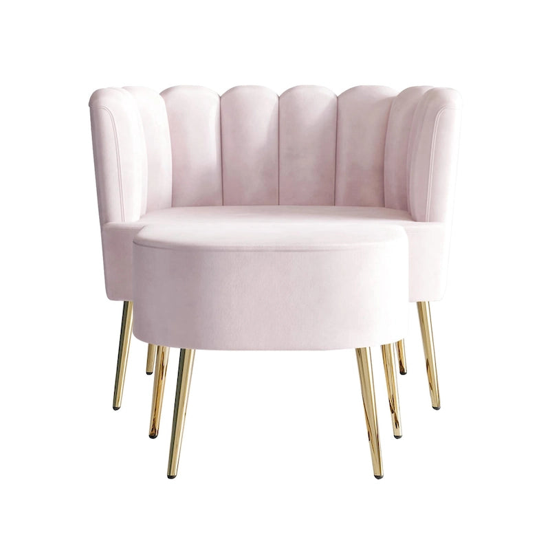 Fauteuil d'appoint luxueux en velours avec tabouret