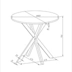 Table à manger ronde à pieds croisés, plateau amovible en deux parties