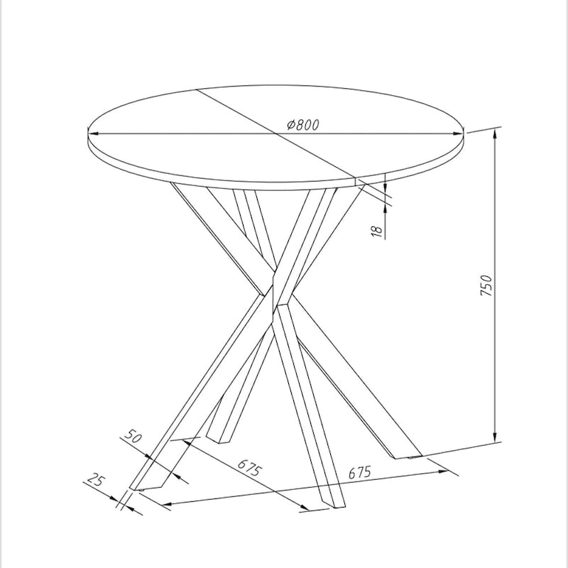 Table à manger ronde à pieds croisés, plateau amovible en deux parties