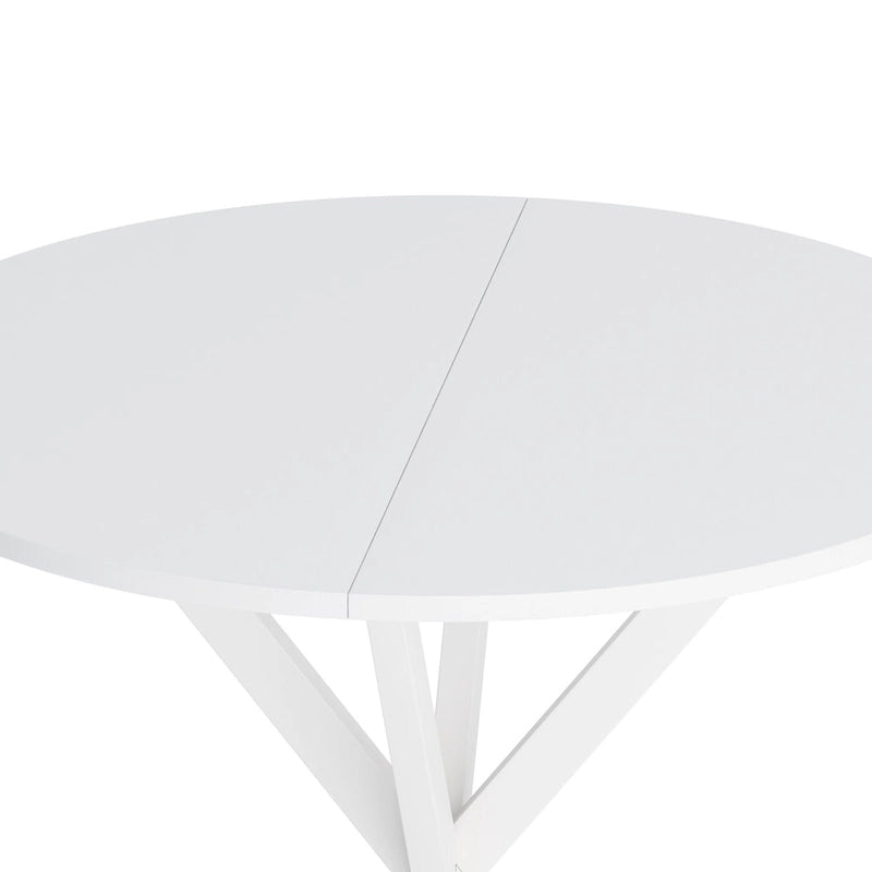 Table à manger ronde à pieds croisés, plateau amovible en deux parties