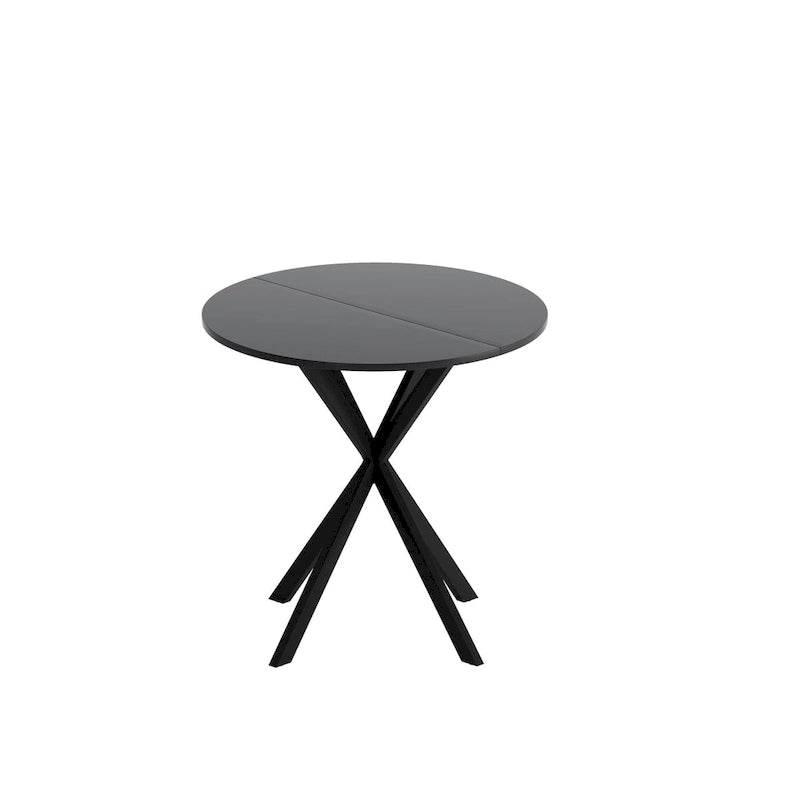 Table à manger ronde à pieds croisés, plateau amovible en deux parties