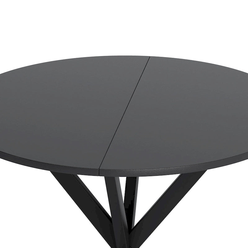 Table à manger ronde à pieds croisés, plateau amovible en deux parties