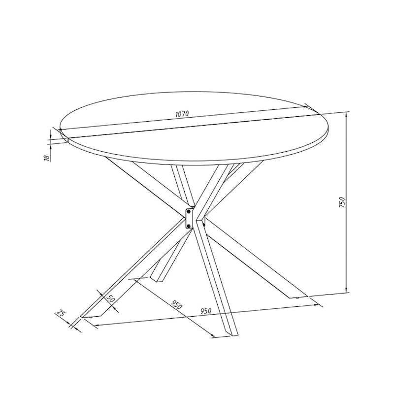 Table à manger ronde à pieds croisés, plateau amovible en deux parties