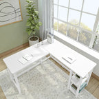Bureau d'angle avec étagères style planche et poutre