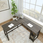 Bureau d'angle avec étagères style planche et poutre