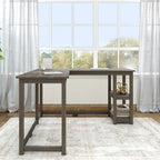 Bureau d'angle avec étagères style planche et poutre