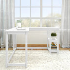 Bureau d'angle avec étagères style planche et poutre