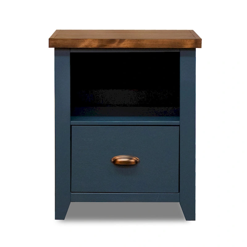 Classeur Nantucket à 1 tiroir de 22 pouces, aucun assemblage requis, denim bleu et whiskey