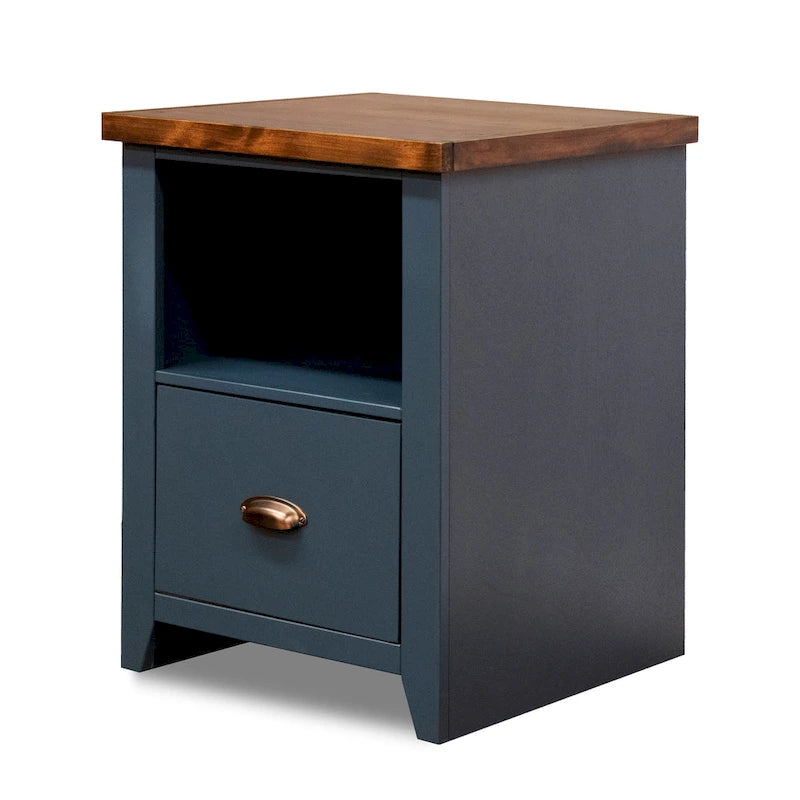Classeur Nantucket à 1 tiroir de 22 pouces, aucun assemblage requis, denim bleu et whiskey