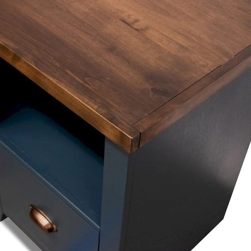 Classeur Nantucket à 1 tiroir de 22 pouces, aucun assemblage requis, denim bleu et whiskey